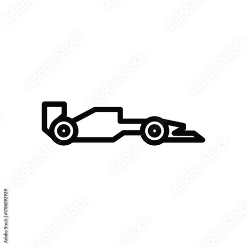 A black outline of a race car showing its aerodynamic shape and wheels