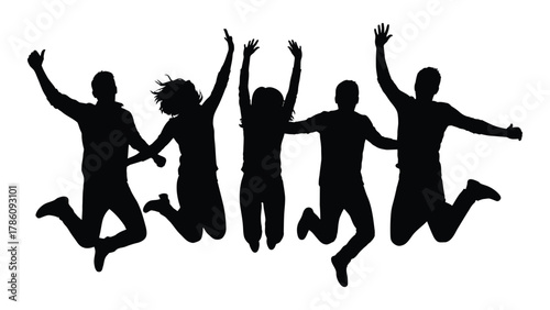 Silhouettes of joyful jumping people isolated on white background, Vector