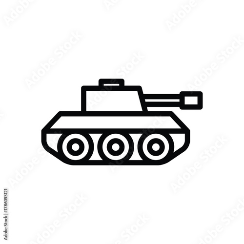 A cartoon depiction of a military tank featuring rounded wheels and a gun turret