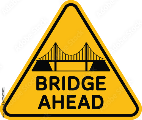 Find bridge ahead sign vector illustration road safety traffic warning symbol