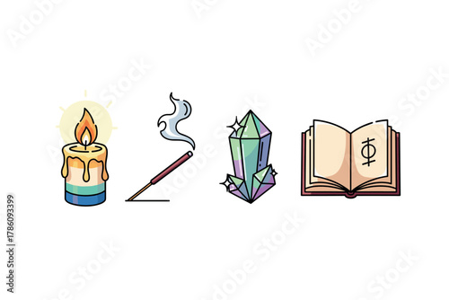 Spiritual healing and meditation icons for wellness design