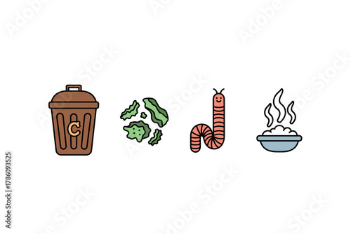 Eco-friendly composting and waste management icons for sustainable living design