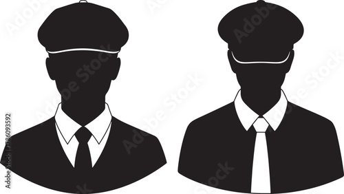 Two men in uniform caps and ties silhouette