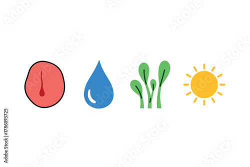 Seed germination and growth icons for eco-friendly design projects