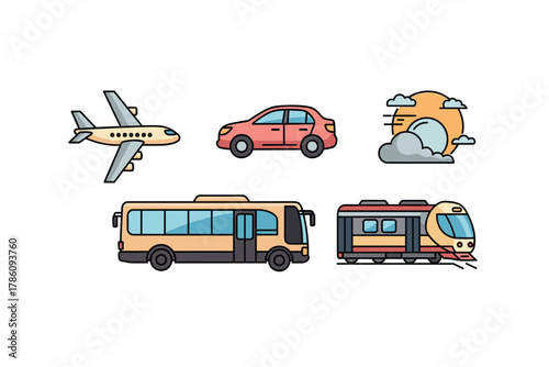 Transportation and travel icon set for digital design and apps