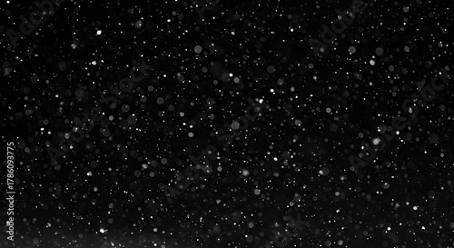 Dark night sky filled with countless tiny white dust particles and subtle glowing orbs, ethereal atmosphere