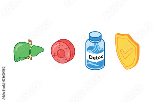 Health and wellness icons for detoxification and immunity enhancement