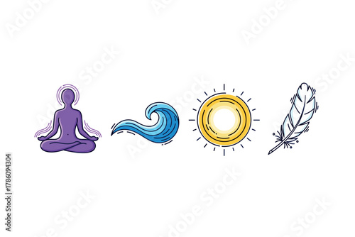 Mindfulness and nature elements icons for wellness and meditation branding