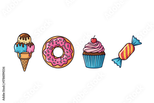 Sweet treats icon set for dessert-themed designs and branding