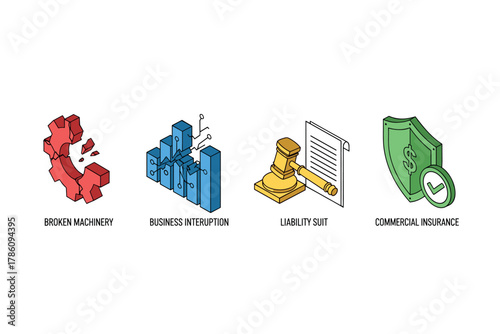 Business risk and insurance icons for corporate and legal protection design