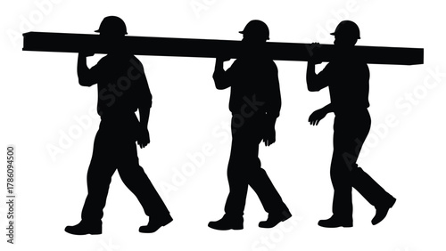 Construction workers carrying beam silhouette isolated on white background, Vector