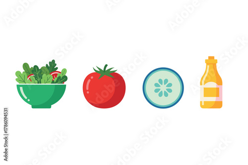 Fresh salad ingredients icons for health and nutrition design
