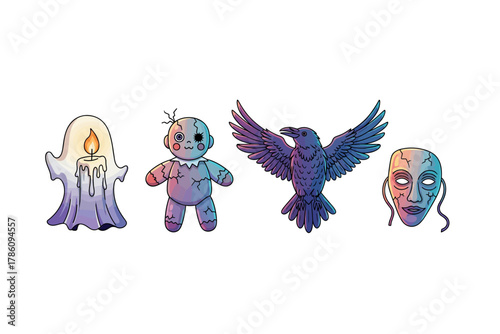 Mystical ritual and occult symbolism icons for spiritual design