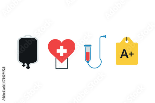 Blood donation and transfusion icon set for medical awareness and healthcare design