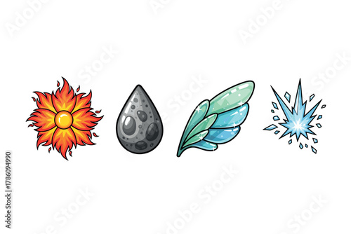 Elemental fantasy symbols for rpg and game design
