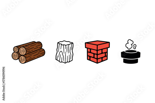 Cozy home heating icons for fireplace and wood stove design