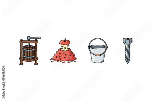 Fruit processing and tool essentials icons for design and branding