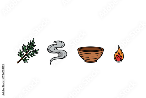 Elements of aromatherapy and nature: icons for holistic wellness design