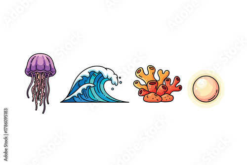 Ocean life icons for nature and marine-themed design projects