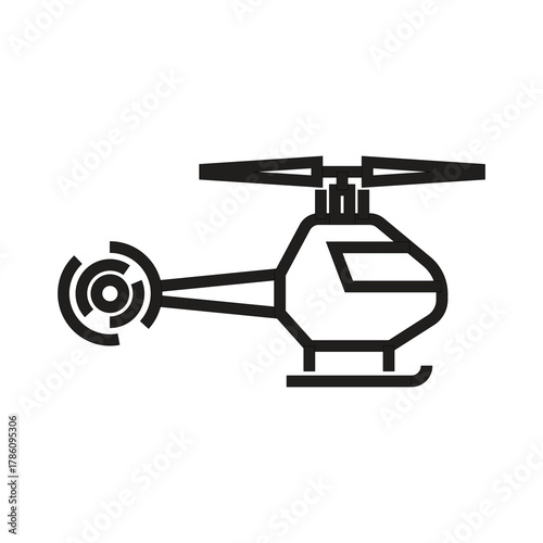 An outline of a black helicopter with rotor blades