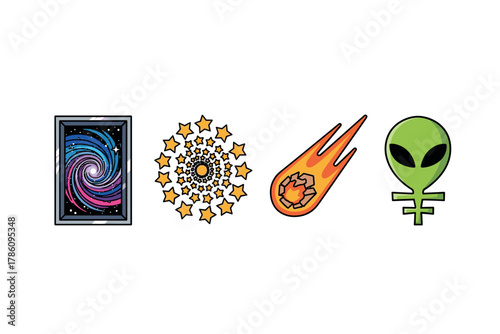 Cosmic exploration and space phenomena icons for digital design