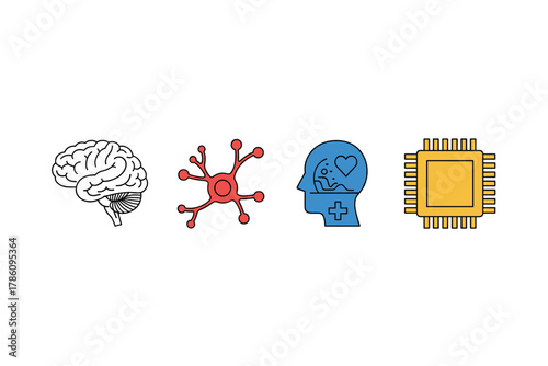 Neuroscience and technology icons for educational and health design