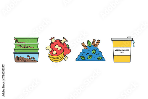 Sustainable composting icons for eco-friendly waste management and gardening