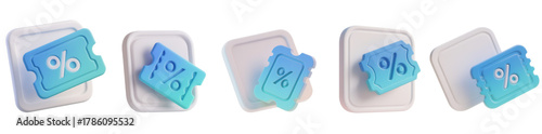 Soft 3D Coupon Ticket Promo Icon — Isolated on Transparent