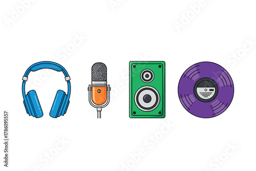 Music and audio equipment icons for design and branding