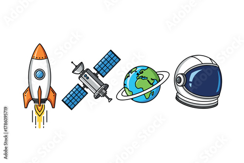 Space exploration icons for educational and design projects