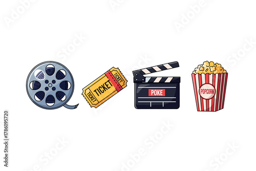 Cinema experience icons for movie and entertainment design projects