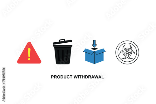 Product safety and recall icons for hazard identification and waste management