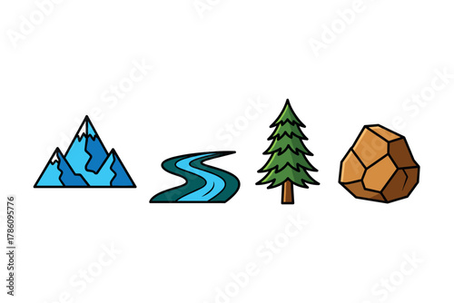 Nature exploration icons for outdoor adventure and travel design