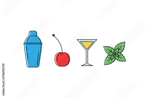 Cocktail essentials icons for mixology and bar design
