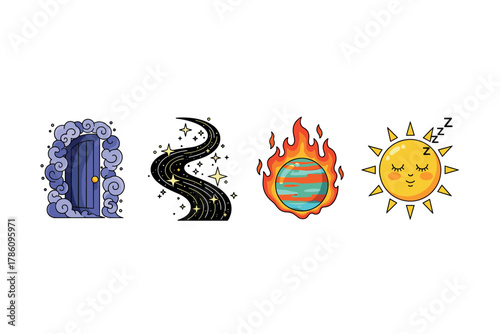 Cosmic and astral journey icons for fantasy and dream-themed designs