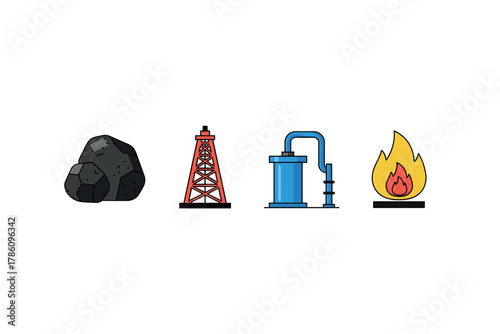 Energy resource icons for sustainable development and industry design