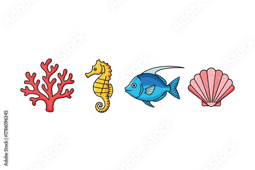 Marine life icons for ocean-themed design and education