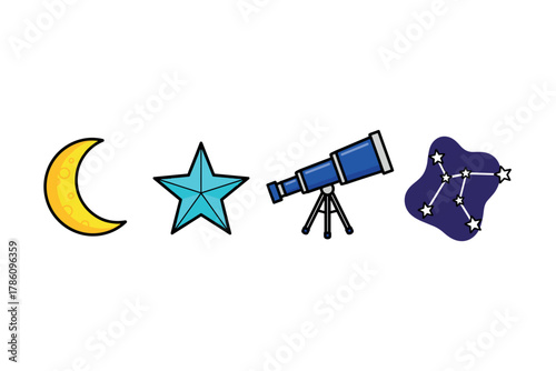 Astronomy exploration icons for educational and science design projects