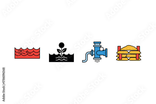 Water management and food production icons for environmental design