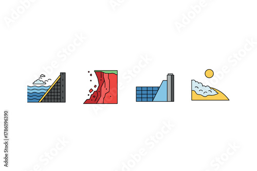 Geographical landmark and natural phenomenon icons for educational design