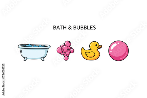 Bath and bubbles icons for relaxation and self-care design