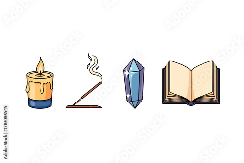 Spirituality and meditation essentials icons for mindful design projects