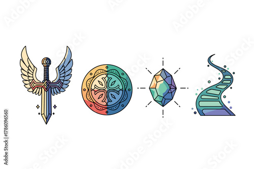 Fantasy adventure icons for game design and storytelling