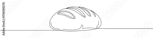 Continuous one line drawing of a loaf of bread. Concept of bakery, fresh food and homemade pastry