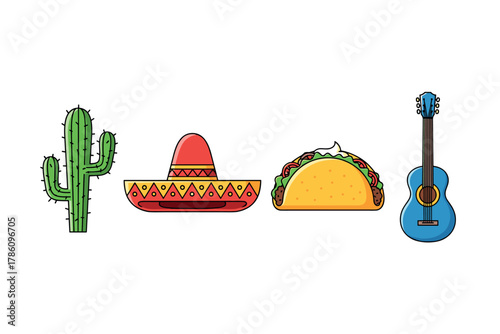 Mexican culture icons for festive design and branding