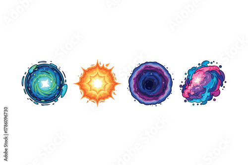 Cosmic energy and phenomena icons for sci-fi and fantasy designs