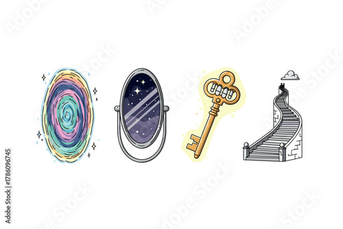 Mystical journey icons for fantasy and imagination design projects