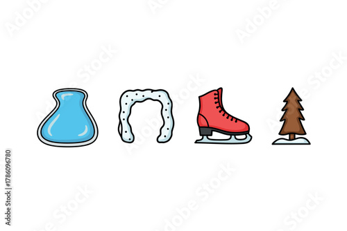 Winter recreation and ice skating icons for seasonal design projects