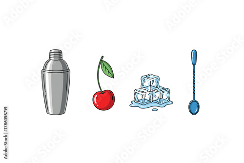 Classic cocktail essentials icons for bar and mixology design