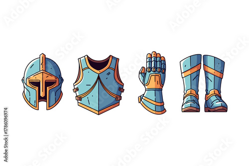 Medieval armor icons for fantasy game design and branding